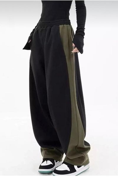 EDVESS Black Khaki Unisex Oversize Knitted Trousers Tracksuit
