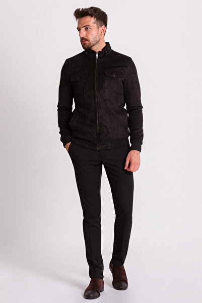 Mcr Ανδρικό παλτό από σουέτ με ίσιο λεπτό γιακά, μαύρο - 39515.21Y