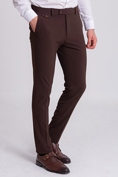 Mcr Plain Brown Super Slim Fit Men's Trousers