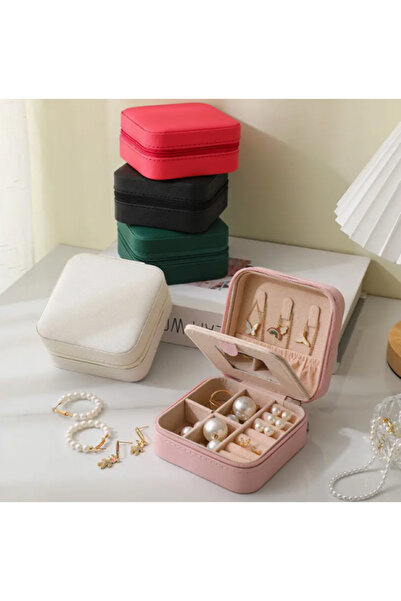 Genel Markalar Aynalı Mini Boy Fermuarlı Mücevher Kutusu - Takı Çantası -  Se...