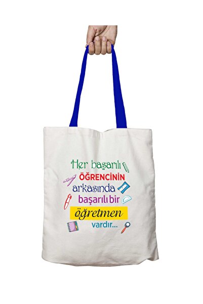 ART HEDİYE تحتوي المعلم الناجح على حقيبة كتف قابلة للغسل بمقبض أزرق