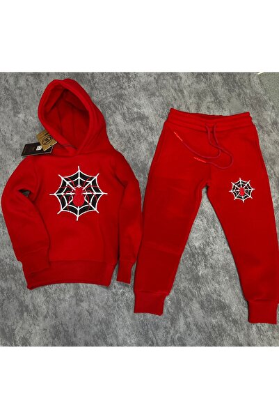 grand coco Ανδρικό αθλητικό κοστούμι με κουκούλα και φούτερ 2 τεμαχίων - Στάμπα με σχέδιο αράχνης