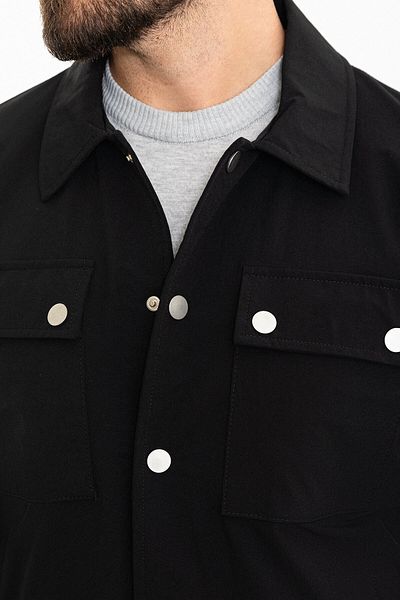 Mcr Straight Slim Fit Shirt Collar Men's Coat Black - 39612.24Y