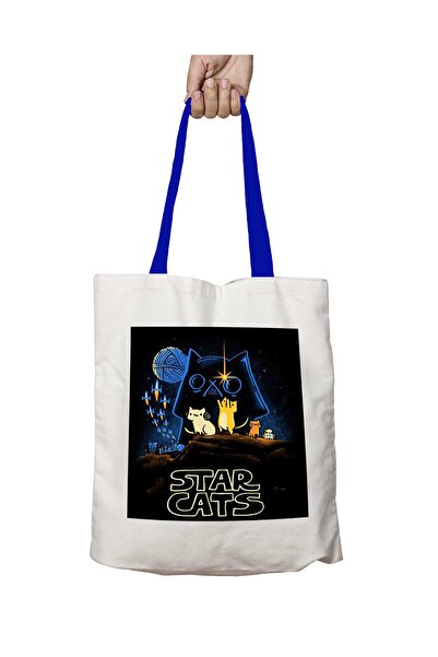 ART HEDİYE حقيبة كتف قابلة للغسل للقطط ذات المقبض الأزرق