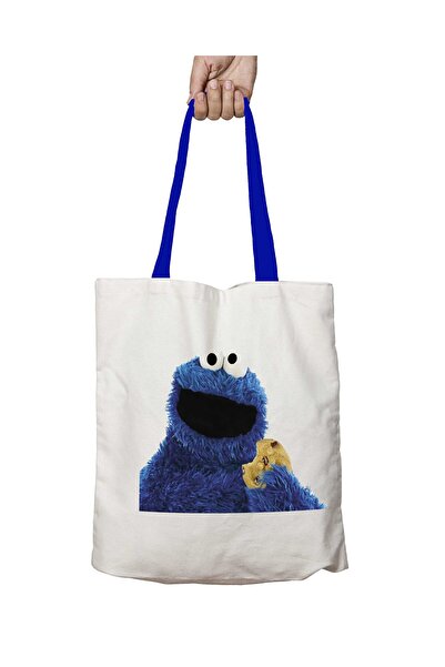 ART HEDİYE حقيبة كتف قابلة للغسل على شكل وحش كوكي بمقبض أزرق