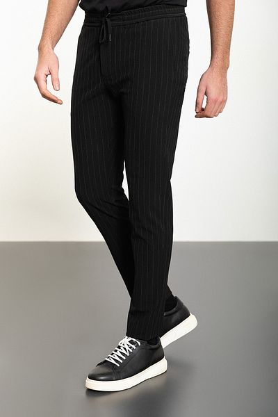 Mcr Striped Super Slim Fit Men's Pants with Elastic Waist Drawstring Black - 38242.24Y