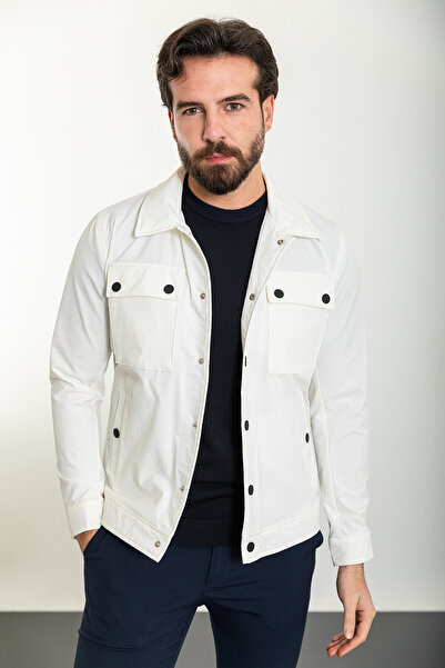 Mcr Düz Ekru Slim Fit Gömlek Yaka Erkek Mont