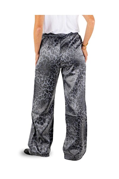 Portakal Esintisi Shiny Fabric Leopard Patterned Women's Trousers with Elastic Waist