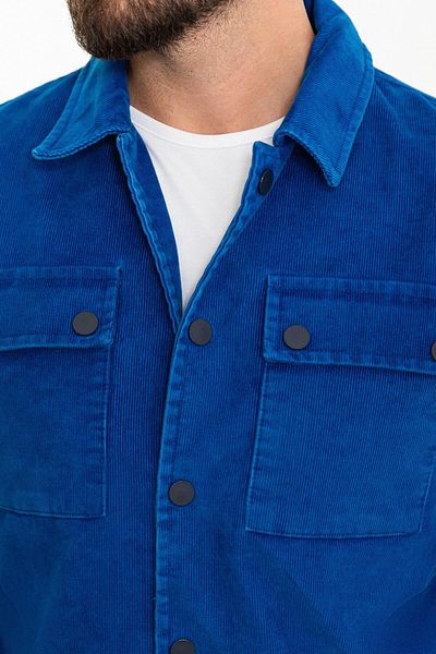 Mcr Striped Slim Fit Shirt Collar Velvet Men's Coat Indigo - 39608.24Y