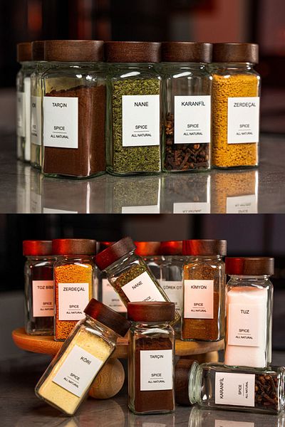 Meturas Acacia Glass Spice Bowl with Lid Set of 12 (120 ml) - Air and Moisture Protection