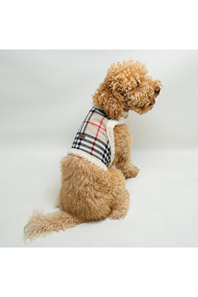 Buddy Store Kedi & Köpekler Için Oduncu Yeleği - Çevresi Peluş Bej Rengi Odun...