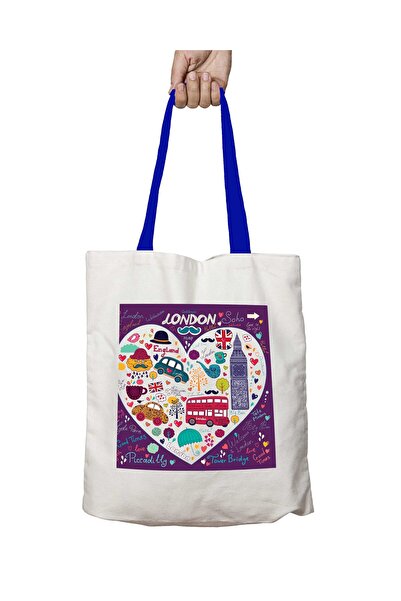 ART HEDİYE Blue Handle England London London Washable Shoulder Bag
