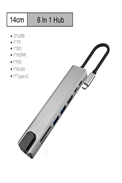 Genel Markalar 8in1 HUB Macbook Uyumlu Type-C™ To 4K HDMI Tv Projeksiyon Ethernet Çevirici Hub Adaptör