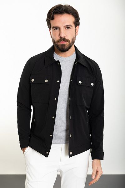 Mcr Straight Slim Fit Shirt Collar Men's Coat Black - 39612.24Y