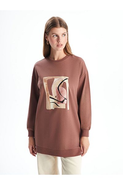 LC Waikiki LCWAIKIKI Basic Crew Neck Printed Oversize Γυναικείο φούτερ τουνίκ