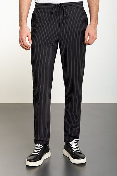 Mcr Striped Super Slim Fit Elastic Waist Drawstring Men's Trousers Black - 38252.24Y