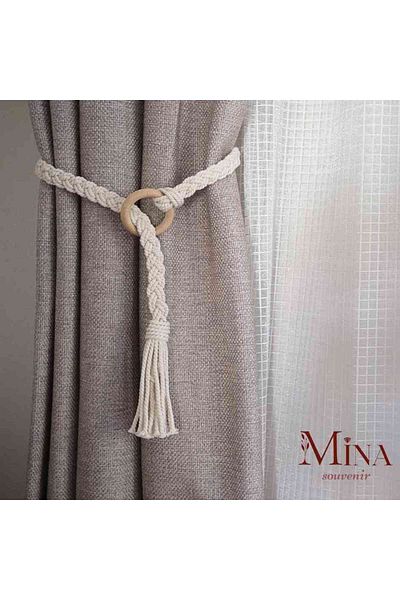 Mina Souvenir Bohemian Style Cream Beaded Set of 2 Macrame Curtain Hangers