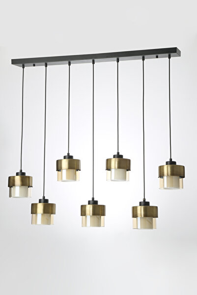 Avize çarşısı Diamond- Eskitme Renkli Metal ve Bal Camlı 5 li Sıralı Sarkıt A...