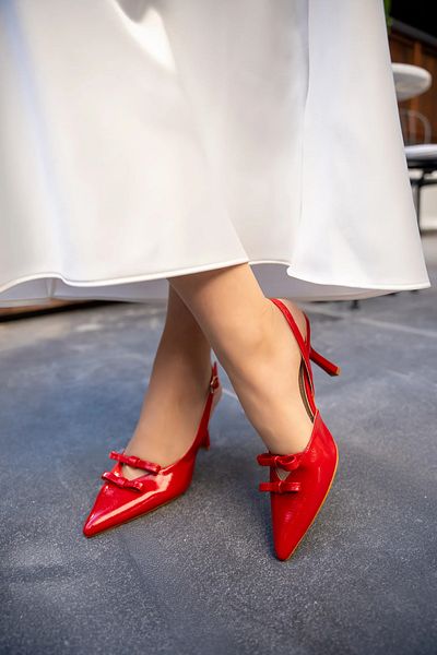 LAMİNTA Maritza Red Bow Detaliat Cataramă Curea Legată Pantofi Damă Cu Toc