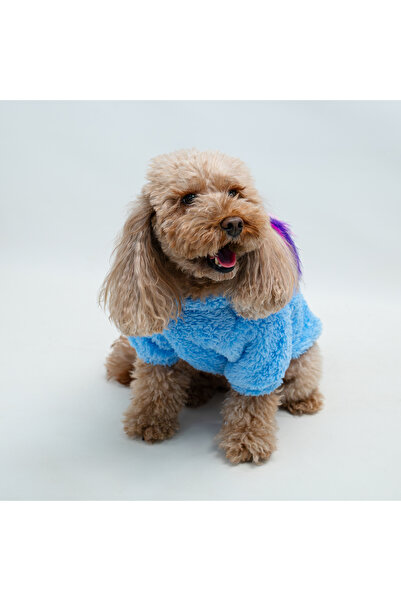 Buddy Store Kedi & Köpek Kıyafeti Elbiseleri kıyafetleri - Bebe Mavisi Bisiklet Yaka Peluş Sweat