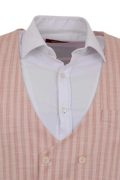 Mcr Checkered Slim Fit Double Breasted Men's Vest Salmon - 40938.17Y