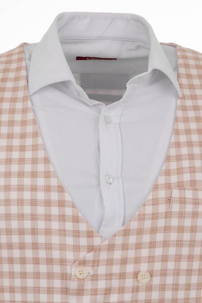 Mcr Checkered Slim Fit Double Breasted Men's Vest Beige - 40938.17Y