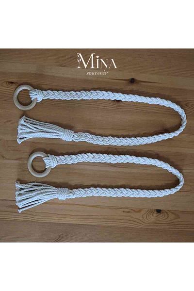 Mina Souvenir Bohemian Style Cream Beaded Set of 2 Macrame Curtain Hangers
