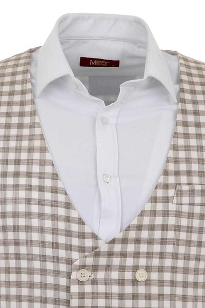 Mcr Checkered Slim Fit Double Breasted Men's Vest Khaki - 40938.17Y