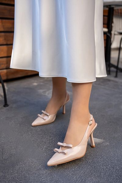 LAMİNTA Γυναικεία παπούτσια με τακούνι Maritza Nude Bow με λεπτομέρεια με αγκράφα