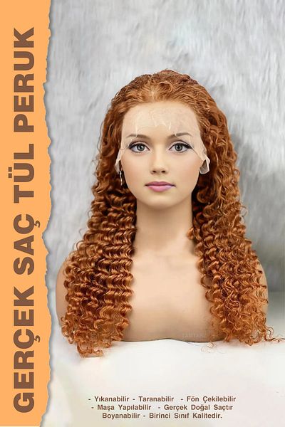 KONAK PERUK Afro Wavy Copper Tulle Wig - Front Lace 70-75cm