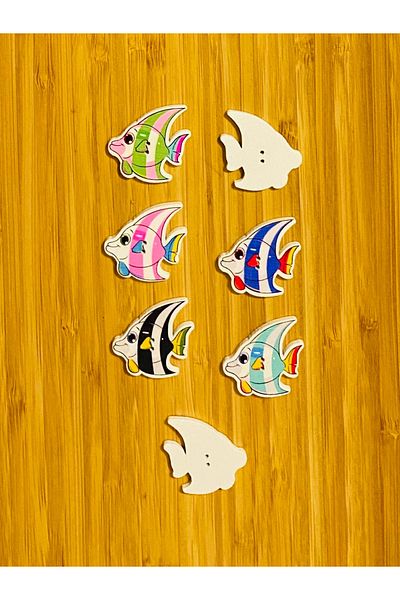 Kartopu Decorative Painted Wooden Fish Ornament Button 30 X 35 Mm7 Pack. Colorful.