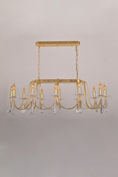 Avize çarşısı Kontes Gold Renkli, Taşlı, 12'li Sarkıt Yemek Masası Avize, Bs....