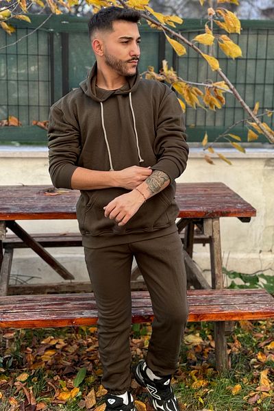 ruNadeS Ανδρικό σετ φόρμας με κουκούλα με κουκούλα με 3 νήματα - Casual