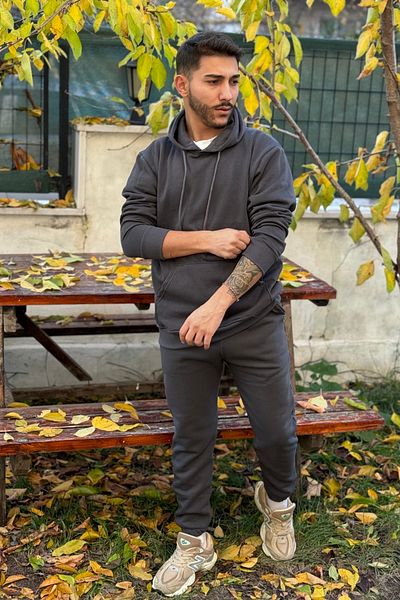 ruNadeS Men's 3 Thread Oversize Kangaroo Pocket Hooded Tracksuit Set - Casual