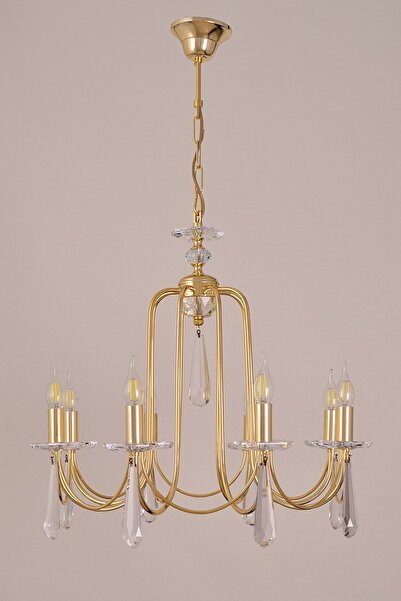 Avize çarşısı Kontes Gold Renkli, Taşlı, 8'li Sarkıt Avize, Bs.0740-58-08