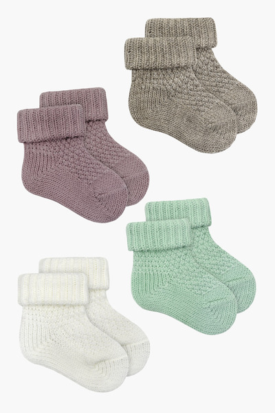 Little Jom Baby Socks Set of 4, 100% Organic Knitwear Baby Socks 0-18 Months