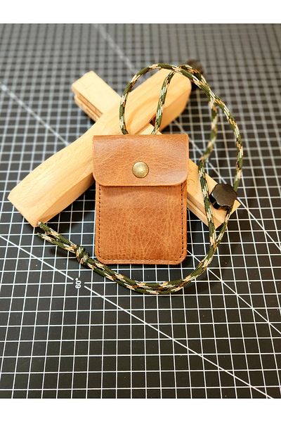 FH LEATHER GOODS Genuine Leather Card Holder Wallet with Neck Strap Made for Soldiers (Personalized Name - Memory Gift)