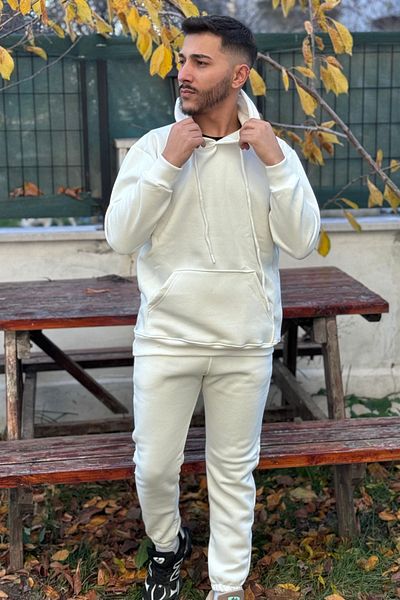 ruNadeS Men's 3 Thread Oversize Kangaroo Pocket Hooded Tracksuit Set - Casual