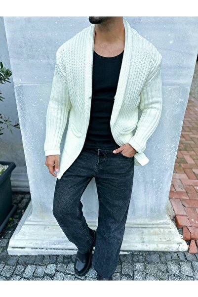 elkumoda Hırka Kalın Örgü Şal Yaka Cepli Panço Triko Hırka Kapamasız