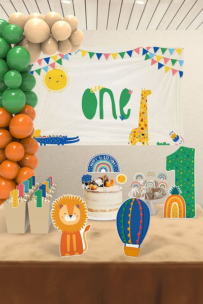 Hey Parti Σετ πάρτι γενεθλίων Boho Baby Multicolor με θέμα το ουράνιο τόξο 1 έτους - Σύνθεση γενεθλίων - Maxi
