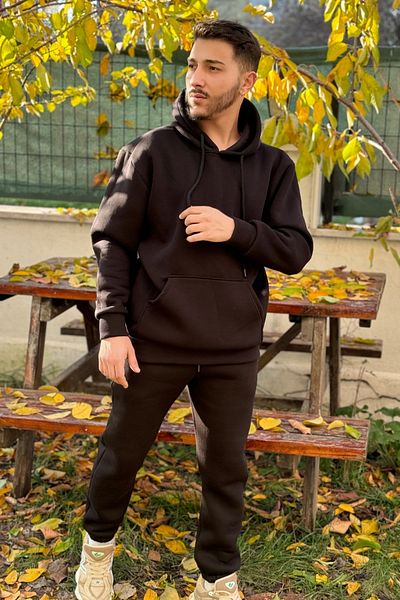 ruNadeS Men's 3 Thread Oversize Kangaroo Pocket Hooded Tracksuit Set - Casual