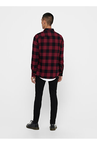 Only & Sons Normal Kareli Mürdüm Erkek Gömlek ONSGUDMUND LS CHECKED SHIRT NOOS