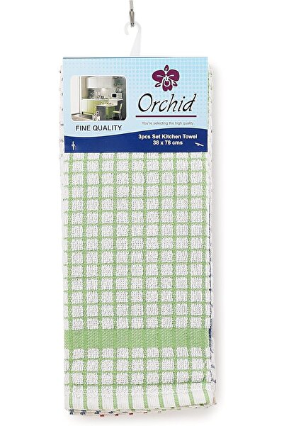ORCHID مجموعة مناشف المطبخ مكونة من 3 قطع، مربعات صغيرة، 38×78 سم