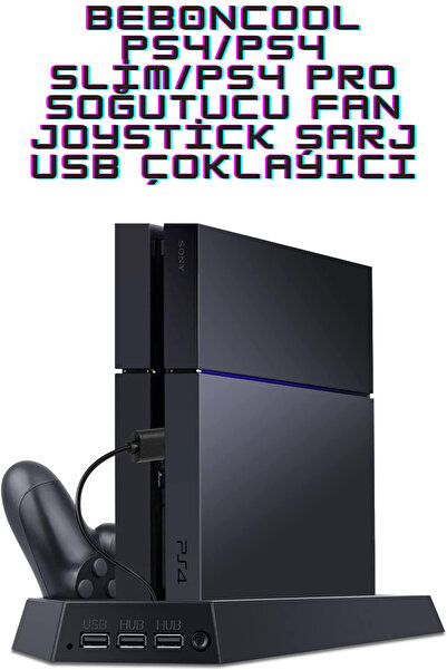 beboncool TP4-023B Ps4 FAT/Ps4 Slim/Ps4 PRO Uyumlu Soğutucu Fan Joystick Şarj...