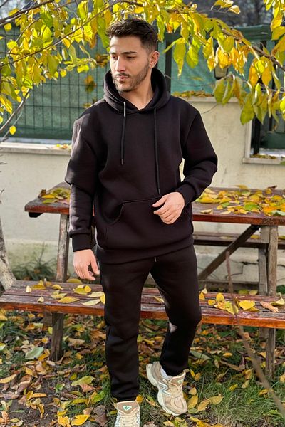 ruNadeS Men's 3 Thread Oversize Kangaroo Pocket Hooded Tracksuit Set - Casual