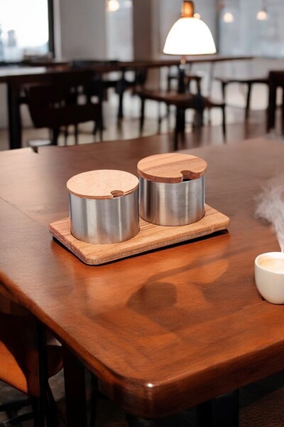 FİTHOME 2-Piece Stainless Steel Multi-Purpose Cafe Restorant Spice Rack with Wooden Stand