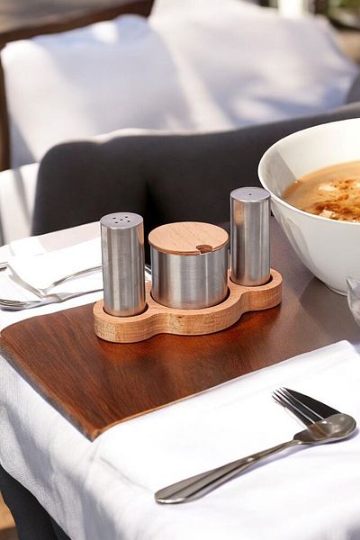 FİTHOME Salt Shaker with Stainless Steel Wooden Stand Sugar Bowl and Pepper Shaker Set Cafe Restorant Seasoning Rack Set