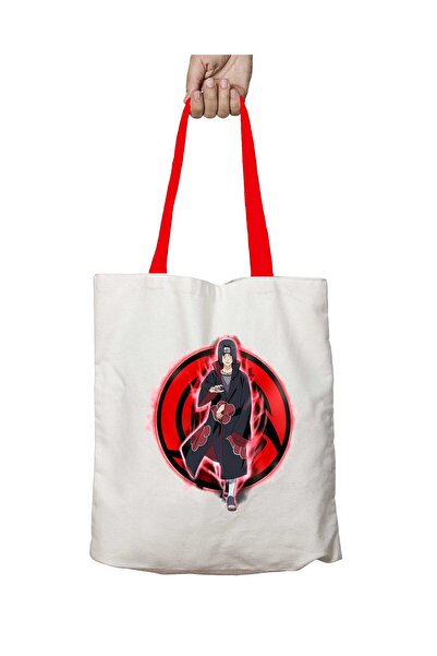 ART HEDİYE Naruto Itachi Naruto Itachi Washable Shoulder Bag with Red Handles