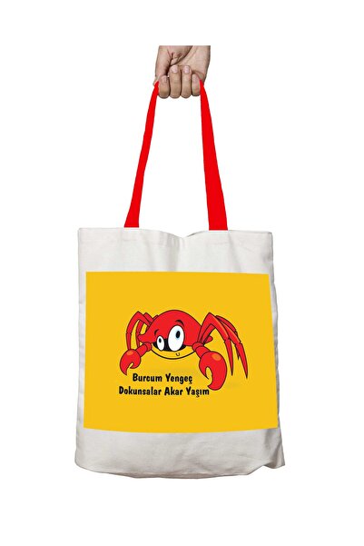 ART HEDİYE Red Handle Burcum Crab Washable Shoulder Bag