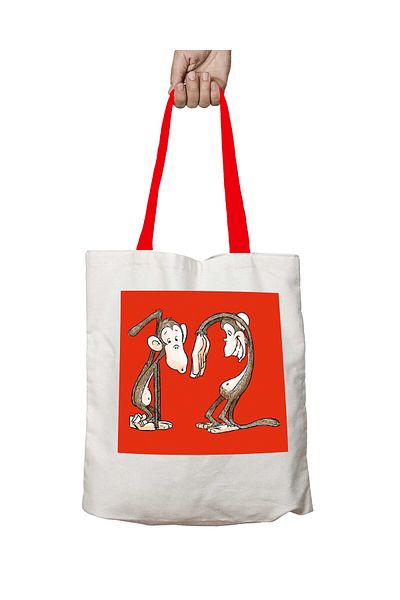 ART HEDİYE Monkey Shapes with Red Handles 2 Monkey Dance Washable Shoulder Bag